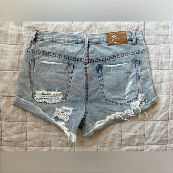 RARE Revolve X One Teaspoon Light Wash Hawks Cheetah Distressed Denim Shorts -30 - Picture 4 of 12